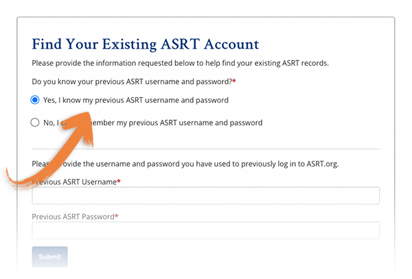 Find Your Existing ASRT Account